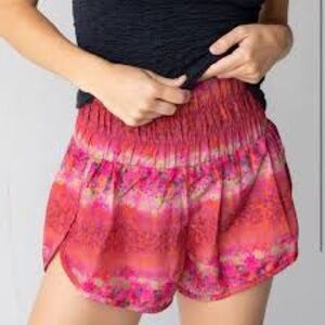 Natural Life NEW High Waist Running Shorts pink/coral floral print Women's SZ S